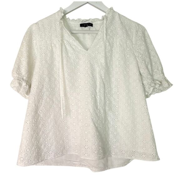 1. State white cotton eyelet puff sleeve blouse small - Picture 3 of 11